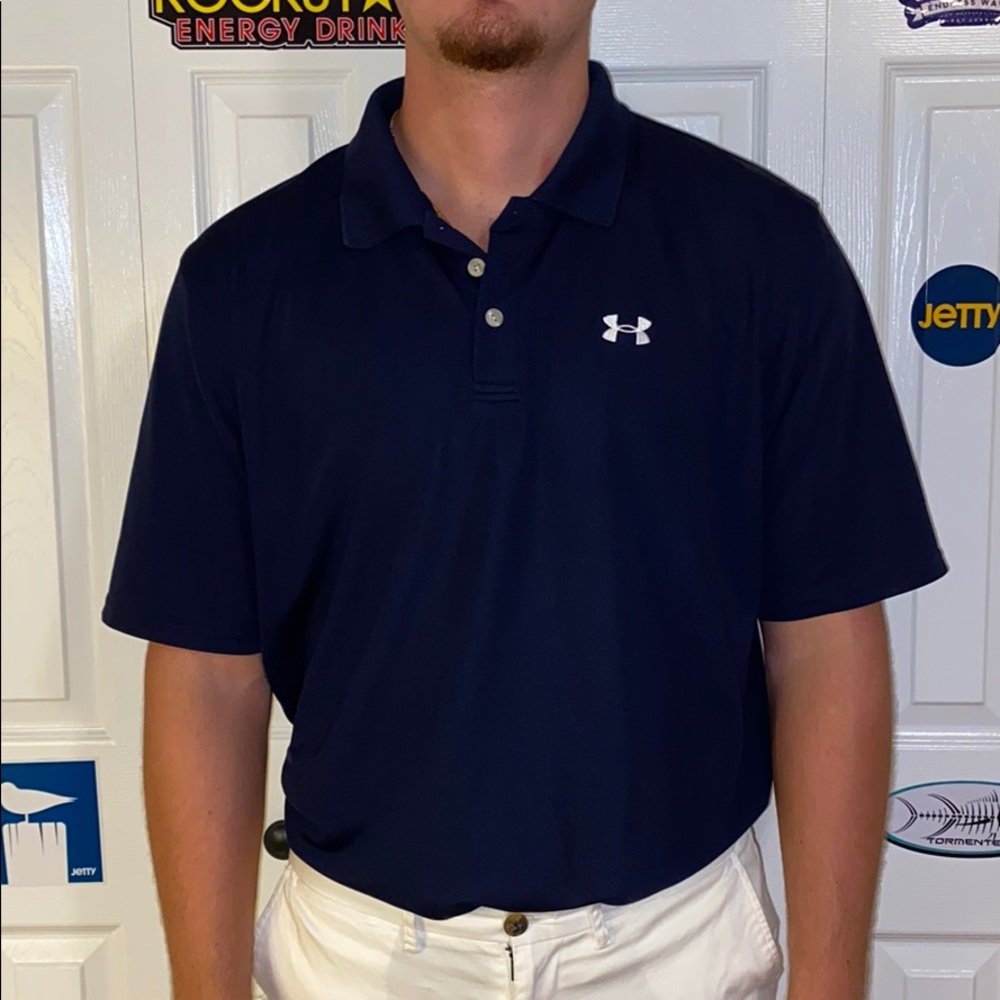 Navy blue collared under armor shirt